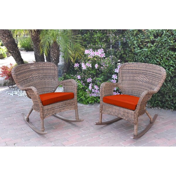 Propation W00212-R-2-FS018 Windsor Honey Resin Wicker Rocker Chair with Red Cushion - Set of 2 PR1081315 - main